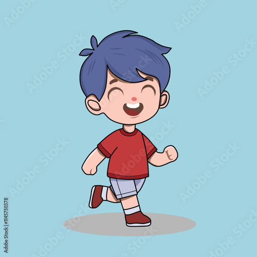 Cheerful Cartoon Boy Walking with a Smile