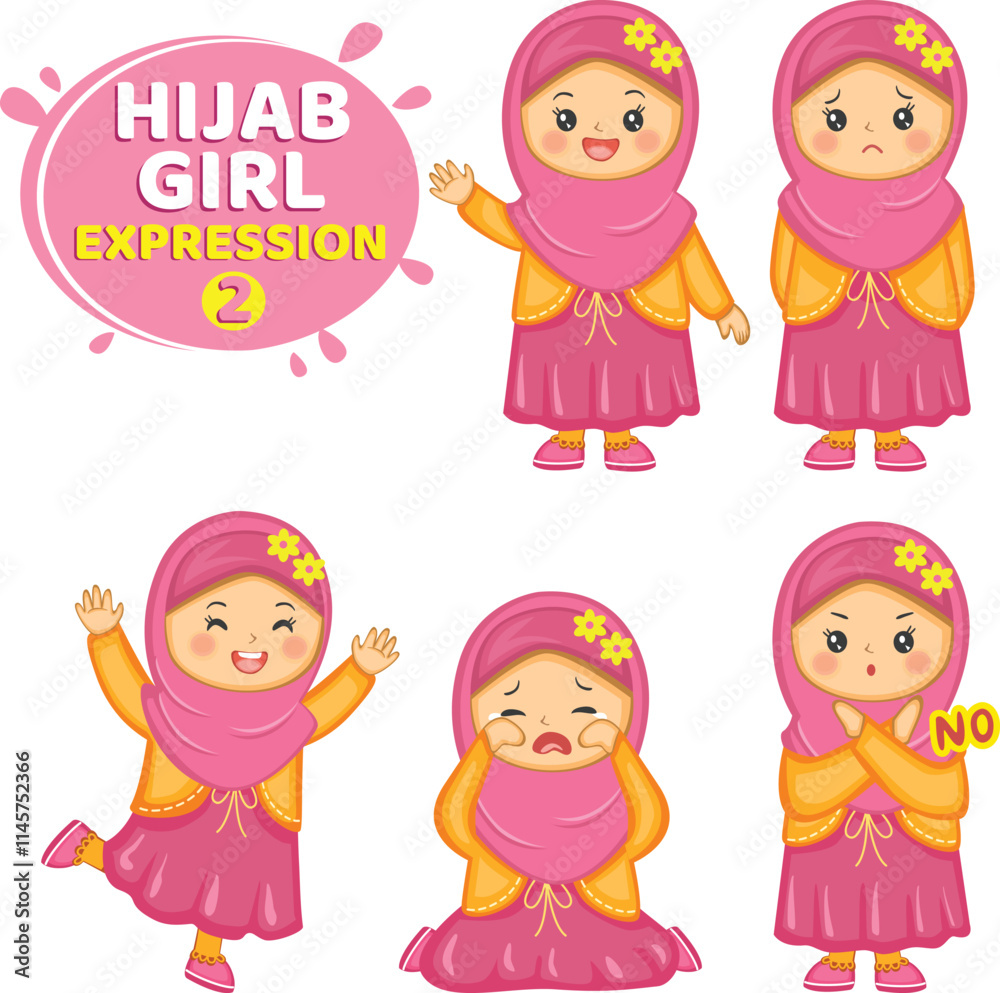 Hijab girl with various expressions 2