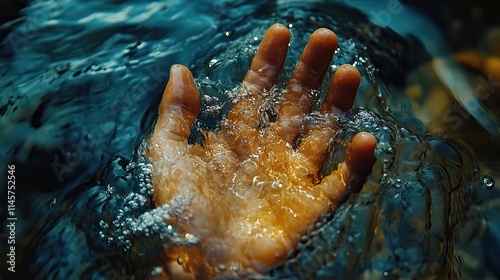 Drowning hand underwater, symbolizing struggle and despair.