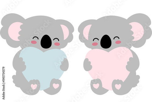 Koala Character Cozy Nursery Element Holding Heart Gender Reveal