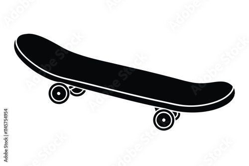 Black and white hand-drawn skateboard icon silhouette isolated on a white background. Skateboard clipart vector silhouette EPS File