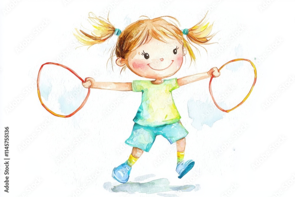 A cheerful girl joyfully playing with hoops, showcasing the essence of childhood fun and imagination. A cheerful girl joyfully playing with hoops, showcasing the essence of childhood fun and imagination.