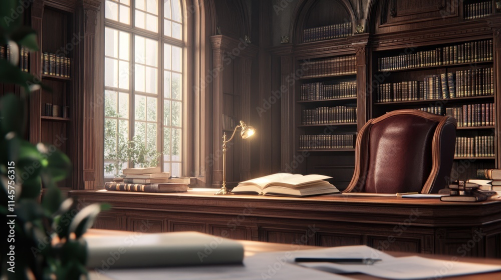 Serene Study: A Luxurious Library Office Serene Study: A Luxurious Library Office