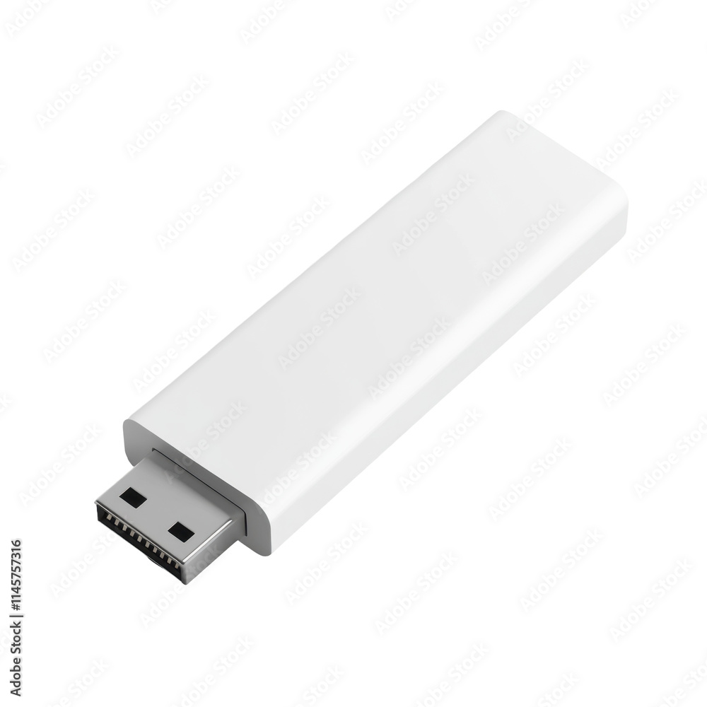 Portable white flash drive with a sleek plastic design, isolated on a white background. Portable white flash drive with a sleek plastic design, isolated on a white background.