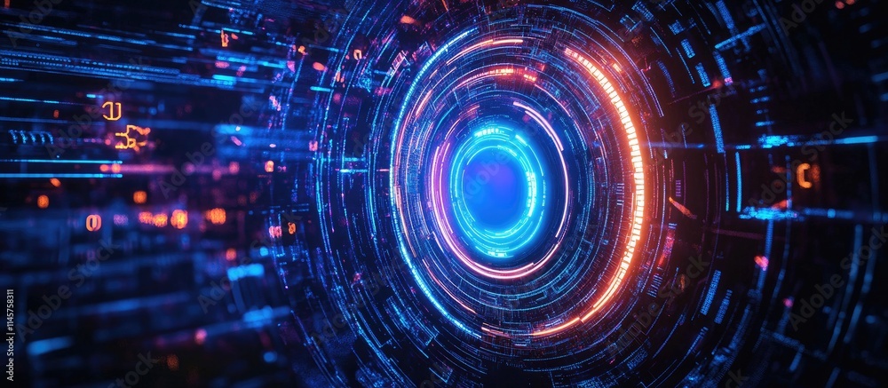 Fototapeta premium ISO Standards and Quality Assurance in Business Technology Futuristic Concept with Digital Circles and Data Visualization Elements