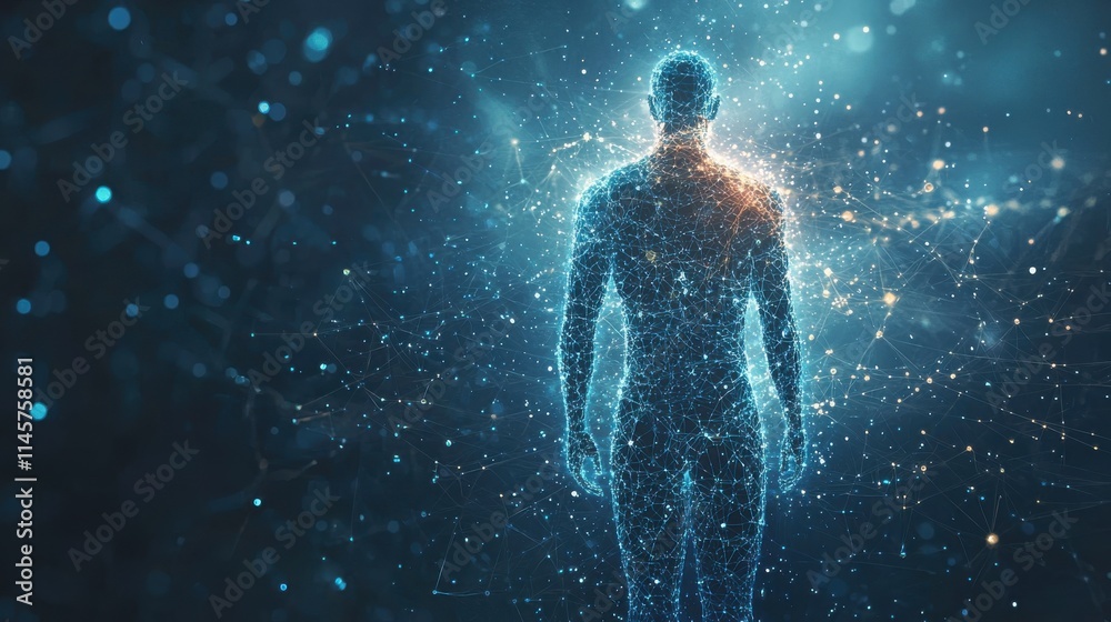 A glowing silhouette of a human figure surrounded by a cosmic explosion of colors, representing the exploration of consciousness. A glowing silhouette of a human figure surrounded by a cosmic explosion of colors, representing the exploration of consciousness.