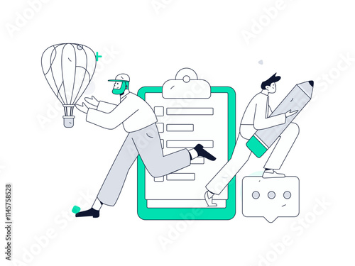 Invite friends to conduct questionnaire flat vector concept operation hand drawn illustration
