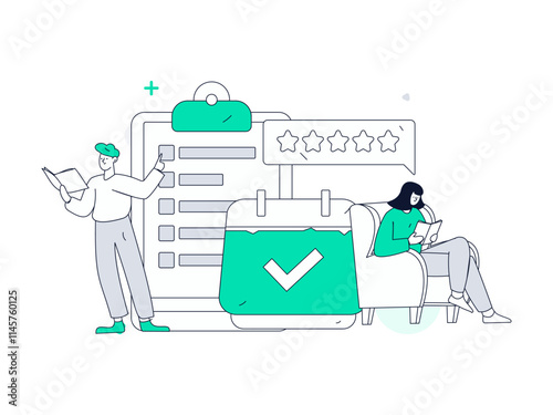 Invite friends to conduct questionnaire flat vector concept operation hand drawn illustration
