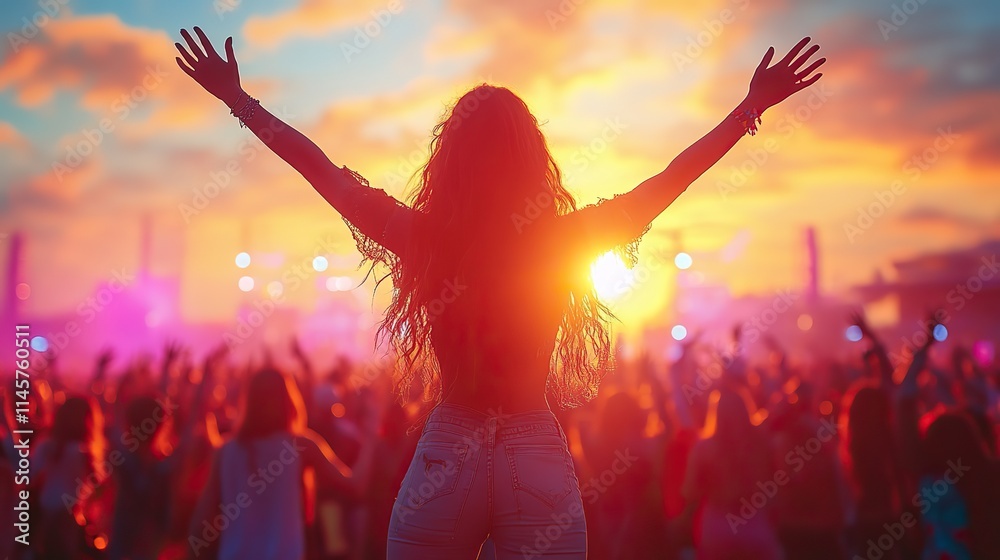 Group with hands up in celebration at a concert, showcasing community wave and audience at an event. Group with hands up in celebration at a concert, showcasing community wave and audience at an event.