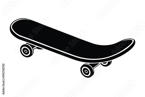 Black and white hand-drawn skateboard icon silhouette isolated on a white background. Skateboard clipart vector silhouette EPS File