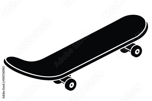 Black and white hand-drawn skateboard icon silhouette isolated on a white background. Skateboard clipart vector silhouette EPS File