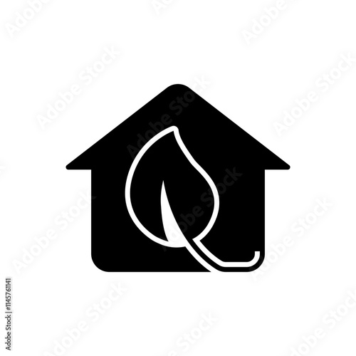 Eco house icon. Simple solid style. Home and tree leaf, building, green, construction, nature, environment, life, ecology concept. Black silhouette, glyph symbol. Vector illustration isolated.