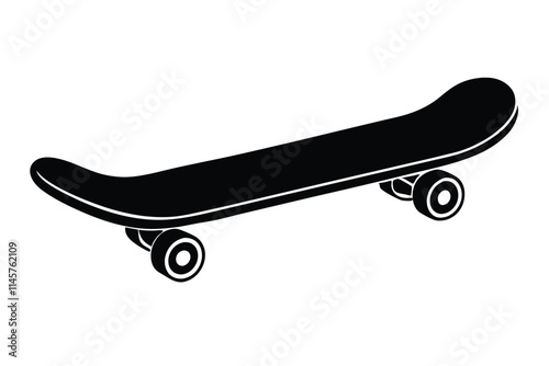 Black and white hand-drawn skateboard icon silhouette isolated on a white background. Skateboard clipart vector silhouette EPS File