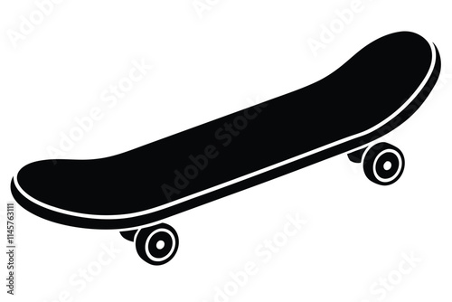 Black and white hand-drawn skateboard icon silhouette isolated on a white background. Skateboard clipart vector silhouette EPS File