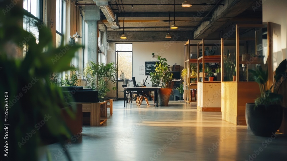 Sunlit Modern Office Space with Lush Greenery Sunlit Modern Office Space with Lush Greenery
