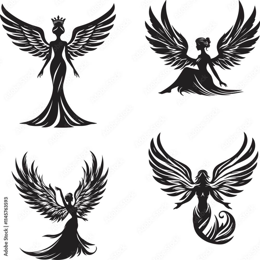 Obraz premium silhouette of clean vector of winged elegance isolated