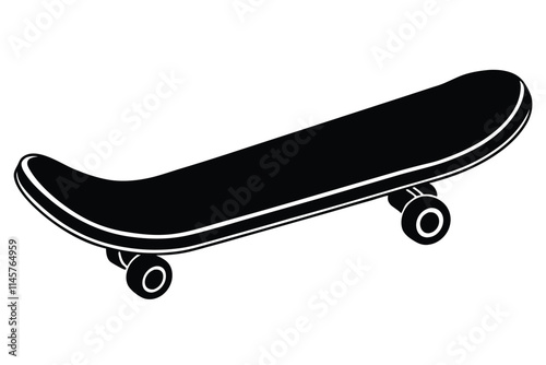 Black and white hand-drawn skateboard icon silhouette isolated on a white background. Skateboard clipart vector silhouette EPS File