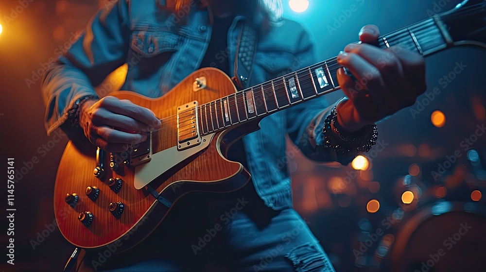 Obraz premium Hands playing a guitar, showcasing musical talent and creative performance. The image represents a music career, concert, rhythm, and acoustic production by an artist or band.
