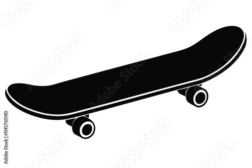 Black and white hand-drawn skateboard icon silhouette isolated on a white background. Skateboard clipart vector silhouette EPS File