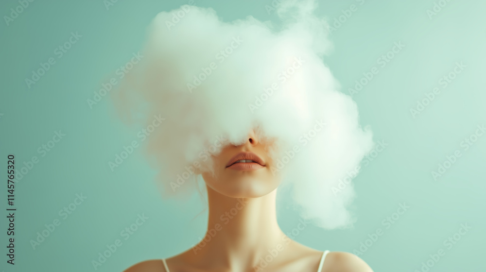 Cloud formation obscures facial features of a person in a serene indoor environment Cloud formation obscures facial features of a person in a serene indoor environment