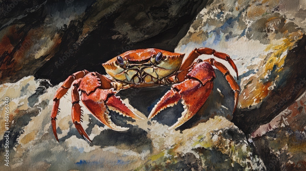 Crab navigating rocky terrain in vibrant detail showcasing marine life and natural habitat dynamics Crab navigating rocky terrain in vibrant detail showcasing marine life and natural habitat dynamics