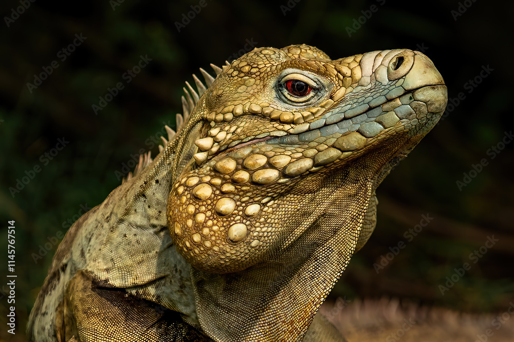 Fototapeta premium Blue Iguana (Cyclura lewisi) or Cayman Island Rock Iguana, is an endangered species of lizard which is endemic to the island of Grand Cayman. 