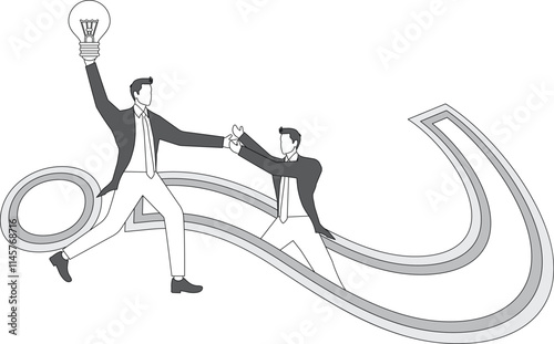 The businessman pulls the companion out of the abyss of the question mark and helps the companion solve the problem