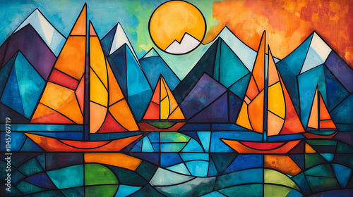 An illustrated landscape of a colorful scenary.