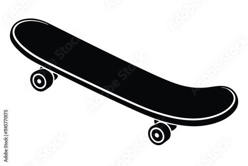 Black and white hand-drawn skateboard icon silhouette isolated on a white background. Skateboard clipart vector silhouette EPS File