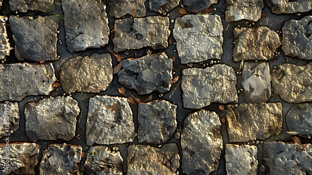 Wet cobblestone pavement with autumn leaves. Wet cobblestone pavement with autumn leaves.