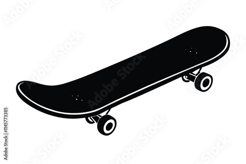 Black and white hand-drawn skateboard icon silhouette isolated on a white background. Skateboard clipart vector silhouette EPS File