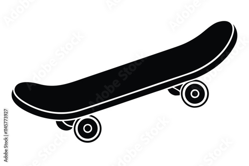 Black and white hand-drawn skateboard icon silhouette isolated on a white background. Skateboard clipart vector silhouette EPS File