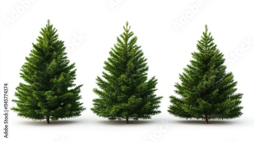 Pine Christmas trees isolated on a white background for festive holiday decorations and winter themed designs