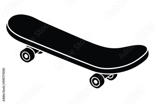 Black and white hand-drawn skateboard icon silhouette isolated on a white background. Skateboard clipart vector silhouette EPS File