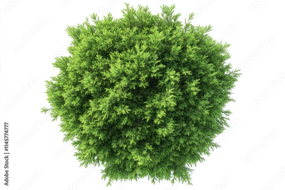 Fototapeta premium Aerial view of a lush, green, round shrub isolated on white.