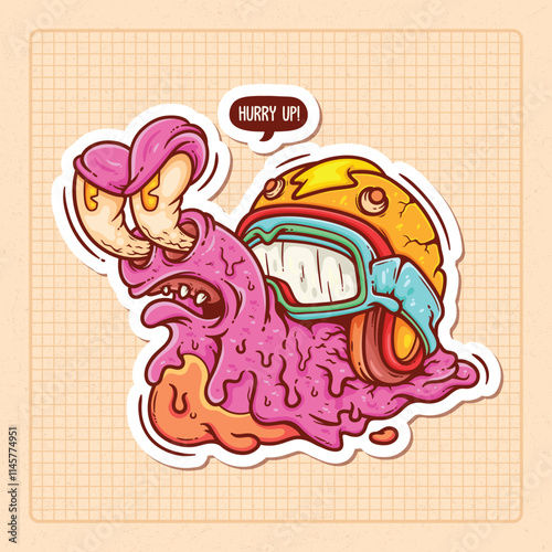 Racing Snail Hand Drawn Color Vector Doodle Illustration