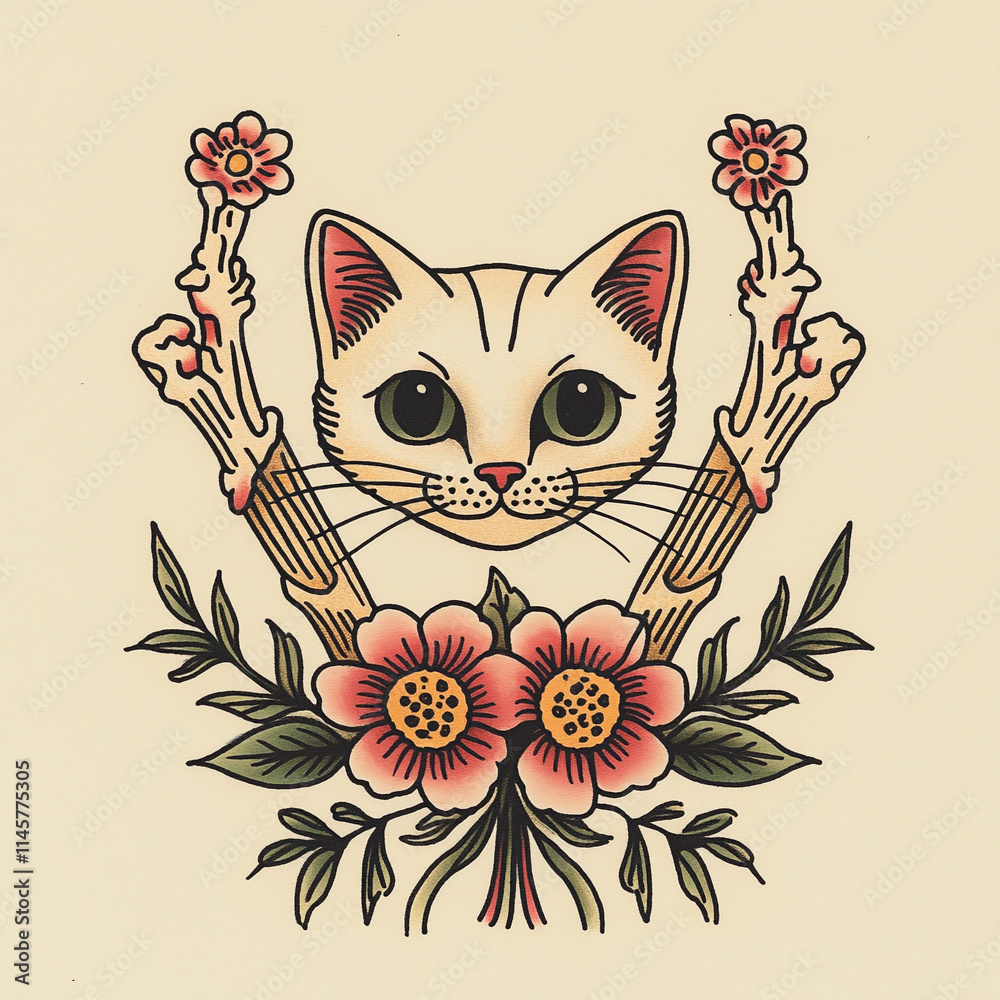 Cat tattoo flash illustration Cat tattoo flash illustration
