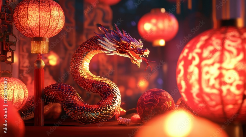 Fototapeta premium Happy Chinese New Year 2025,Year of the snake zodiac sign,Snake illustration and design,Asian elements gold paper cut style,Lunar new year concept,New Year card 2025.