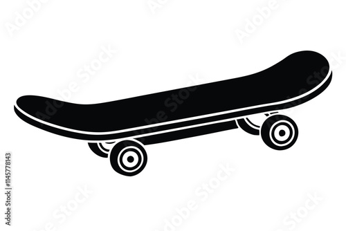 Black and white hand-drawn skateboard icon silhouette isolated on a white background. Skateboard clipart vector silhouette EPS File