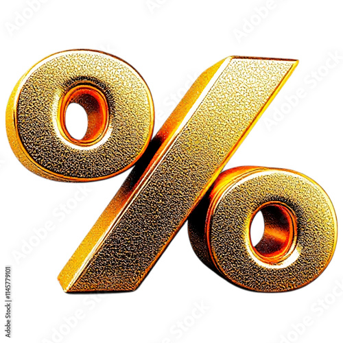 3D golden percentage symbol with metallic texture, shiny surface, representing finance, math, and business concepts. Isolated on a transparent background  photo