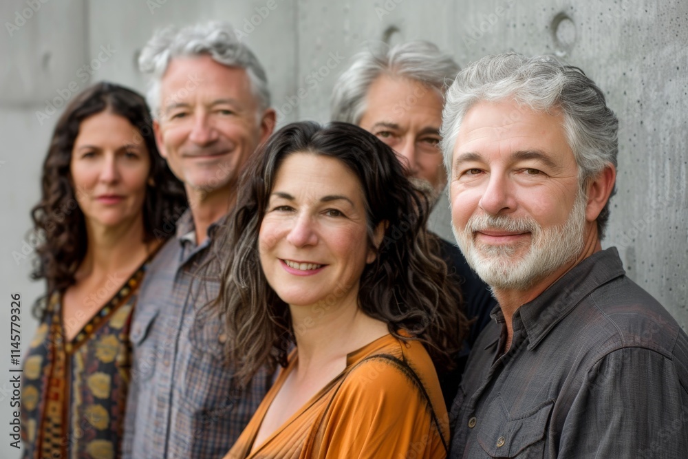 Portrait of a senior couple with their family standing in the background Portrait of a senior couple with their family standing in the background