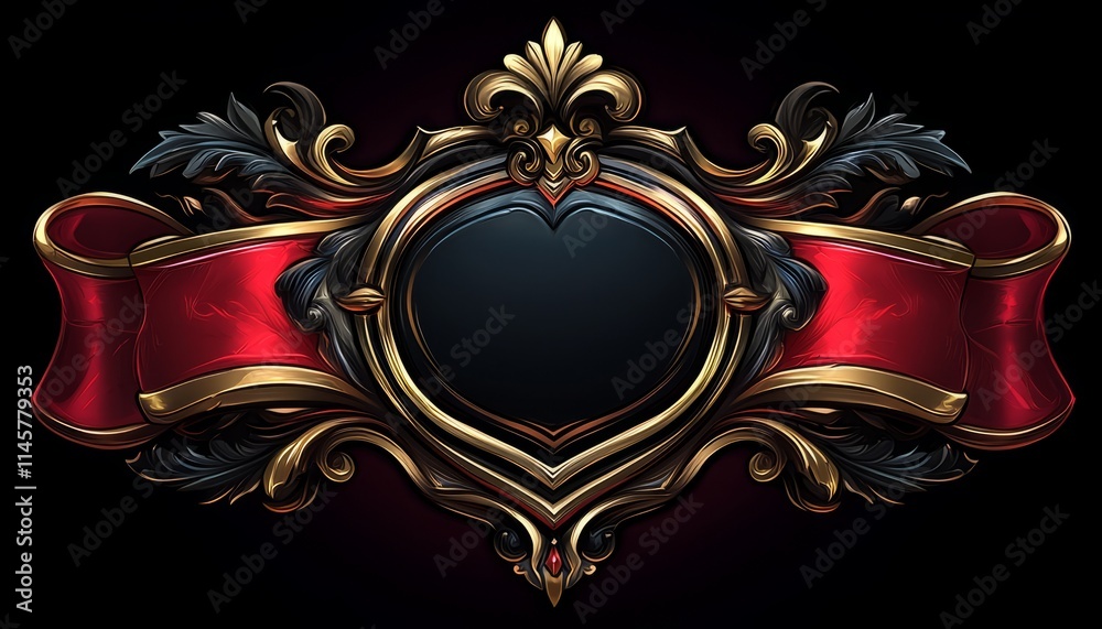 Elegant Ornate Frame with Red Ribbon and Dark Center Elegant Ornate Frame with Red Ribbon and Dark Center