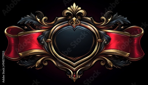 Elegant Ornate Frame with Red Ribbon and Dark Center