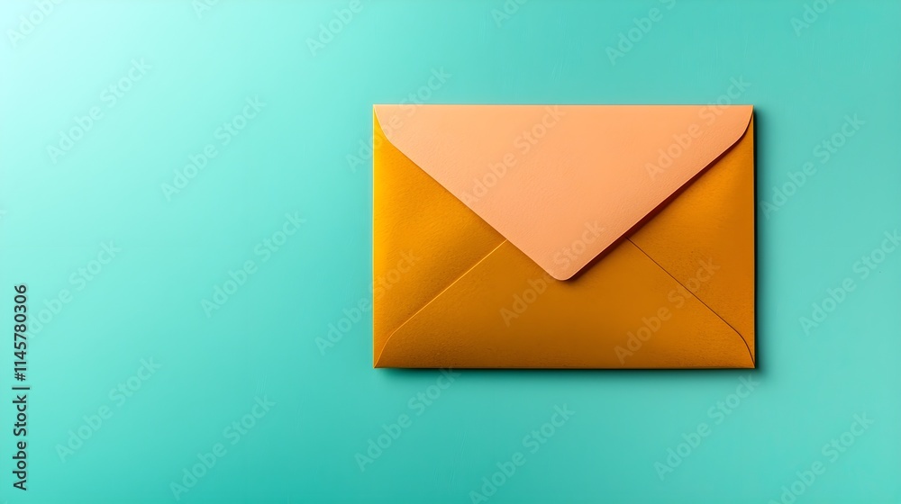 Orange Envelope on Bright Turquoise Background for Creative Designs Orange Envelope on Bright Turquoise Background for Creative Designs