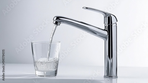 Water Pouring into a Glass from a Faucet