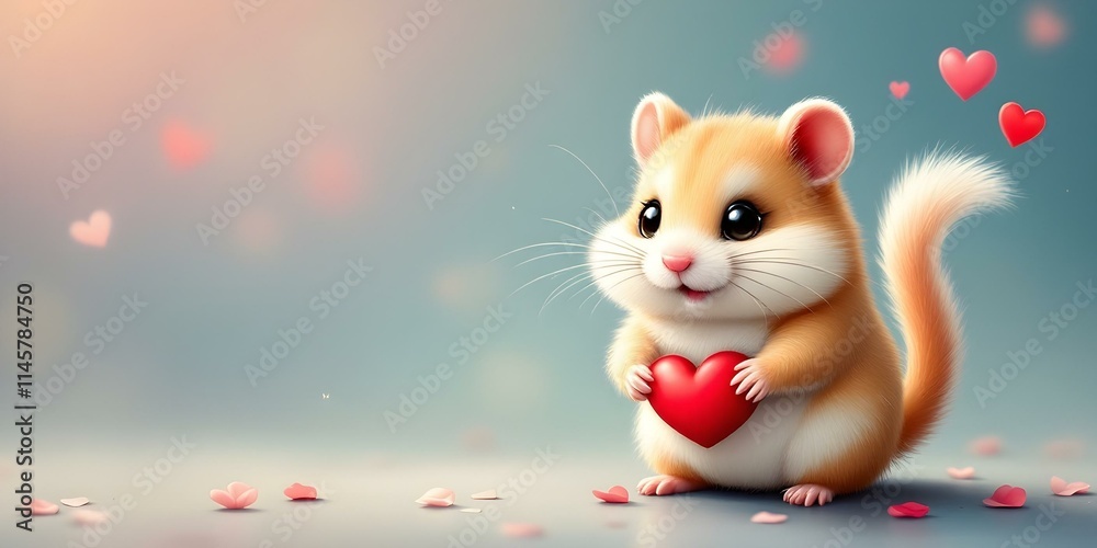 Adorable Hamster Holding a Heart in Valentine’s Day cartoon 3d