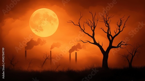 A dramatic image of a polluted landscape with industrial smoke stacks in the background, highlighting the environmental consequences of improper chemical handling and disposal.