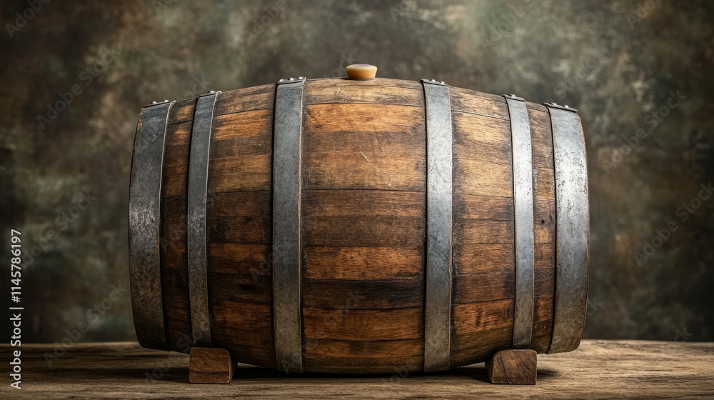 Wooden barrel for wine or beer. Cask from oak wood with copper or iron rings. Vector realistic keg for whiskey, rum or cognac isolated on transparent background Wooden barrel for wine or beer. Cask from oak wood with copper or iron rings. Vector realistic keg for whiskey, rum or cognac isolated on transparent background