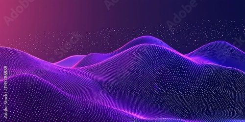 Abstract digital landscape with flowing purple waves and stars in a dark gradient background, showcasing a modern and futuristic aesthetic for design applications.