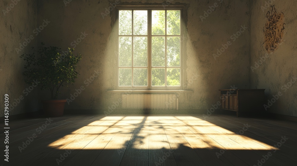 Spacious Unoccupied Living Room with Single Large Window Light Spacious Unoccupied Living Room with Single Large Window Light